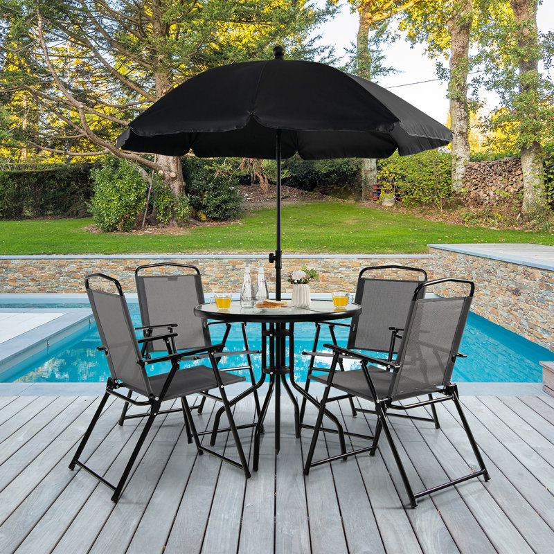 Latitude Run Marcheline Round 4 Person Dining Set with Umbrella Wayfair